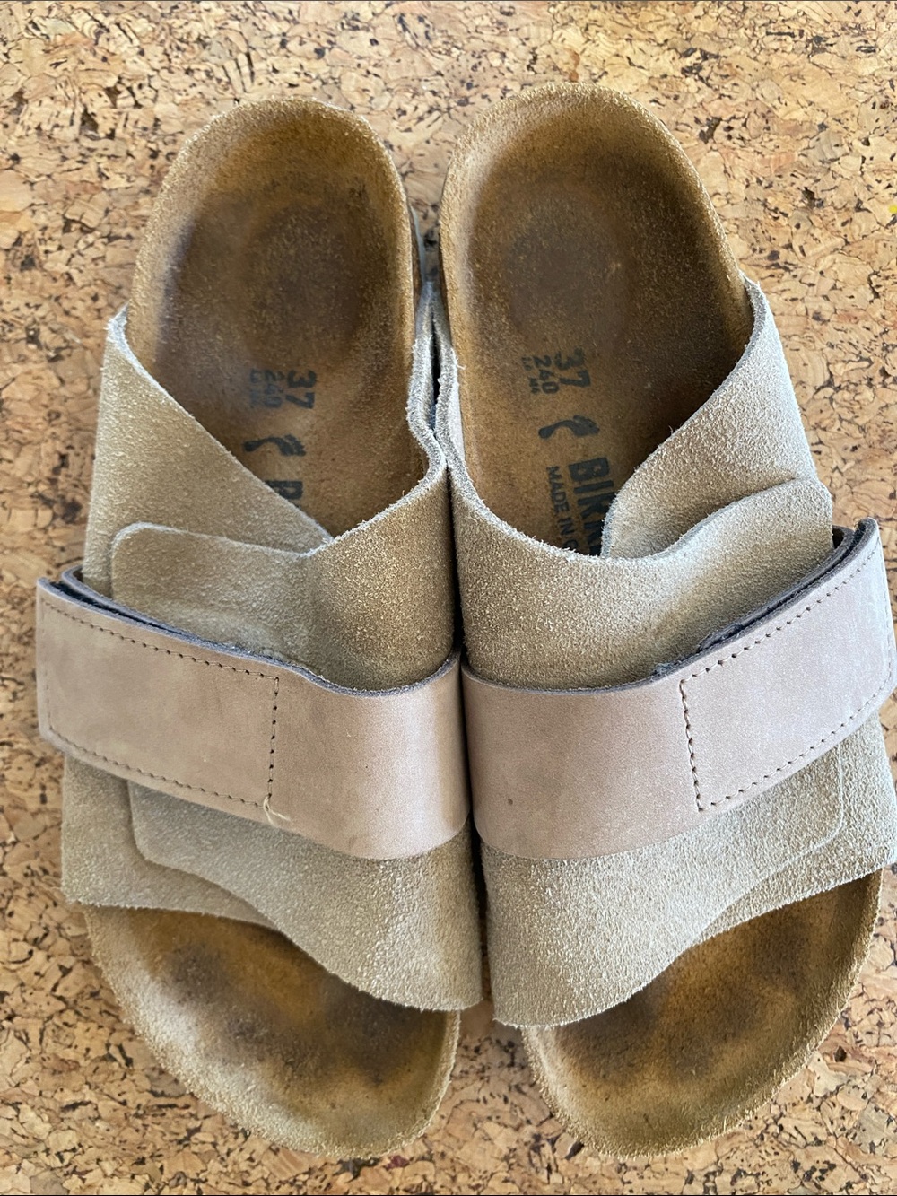 Birkenstock Suede Slide Sandals in Light Beige/Grey Tone